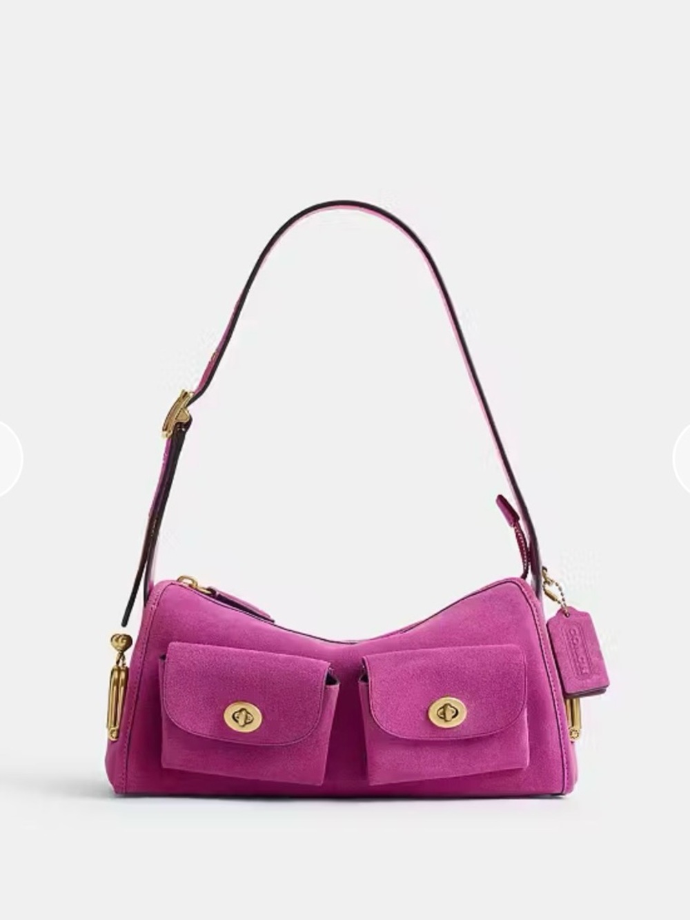 Coach Magenta Suede Shoulder Bag with Front Pockets